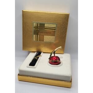 Estee Lauder Beautiful Red Cherry Solid Perfume Compact 2001 Box Pouch